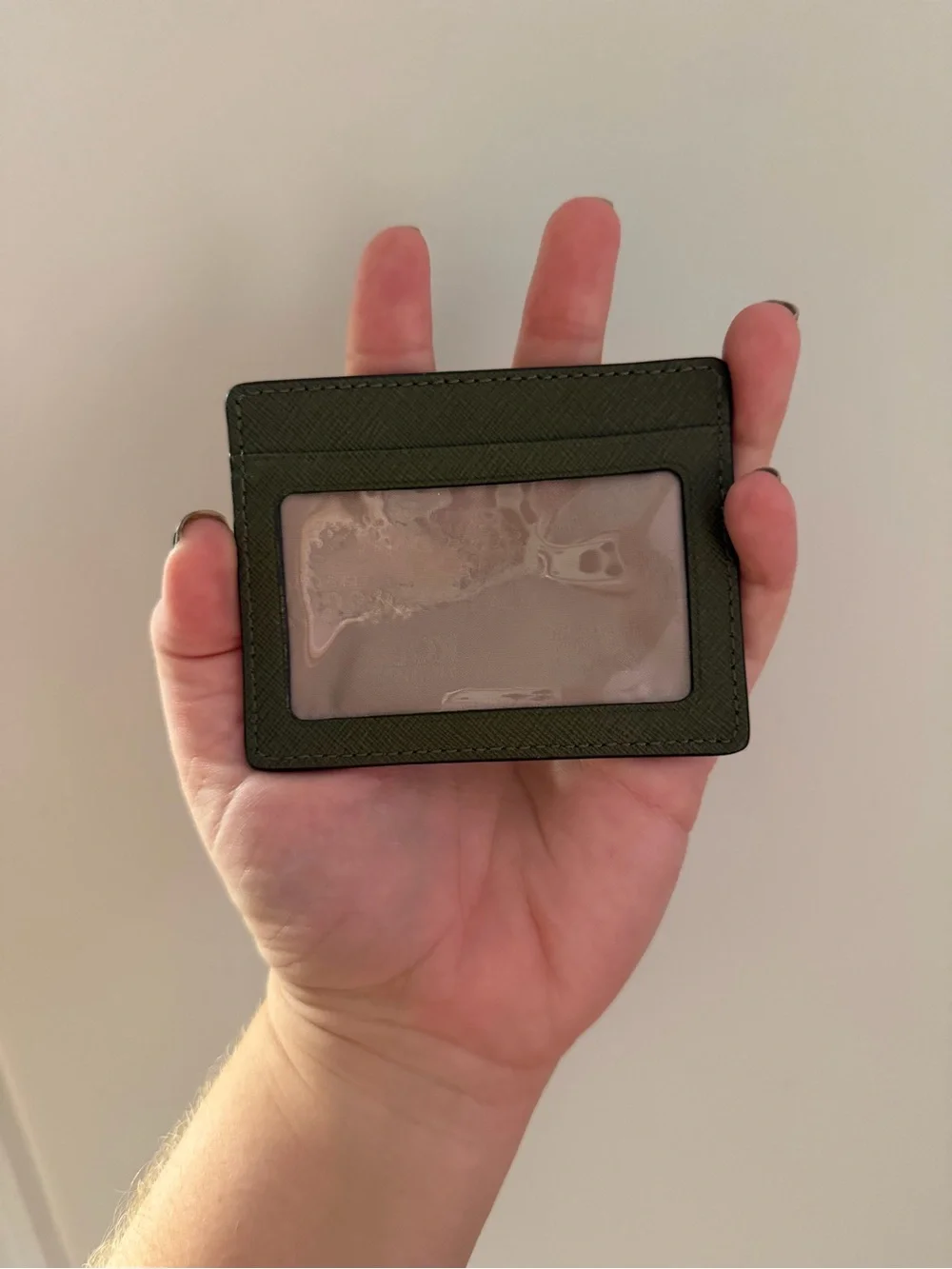 Michael Kors Dark Olive Saffiano Leather Card Case with Gold Logo